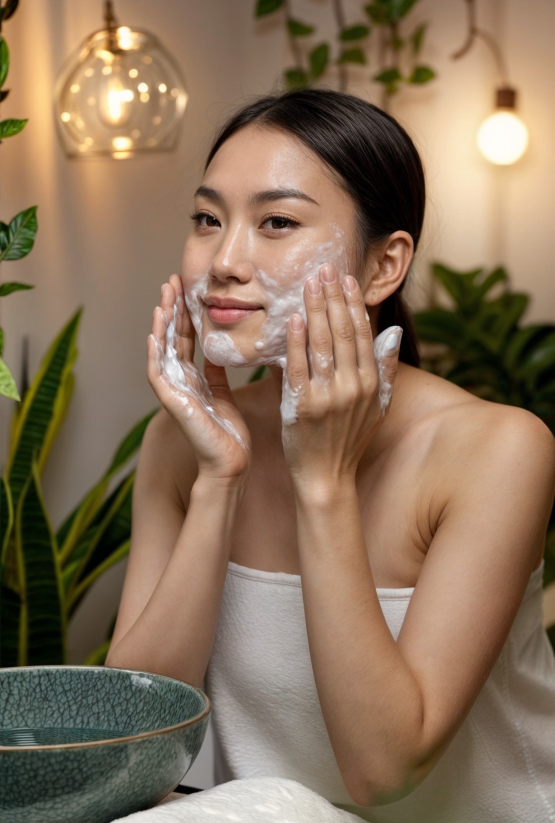 девушка умывается мылом Fucoran